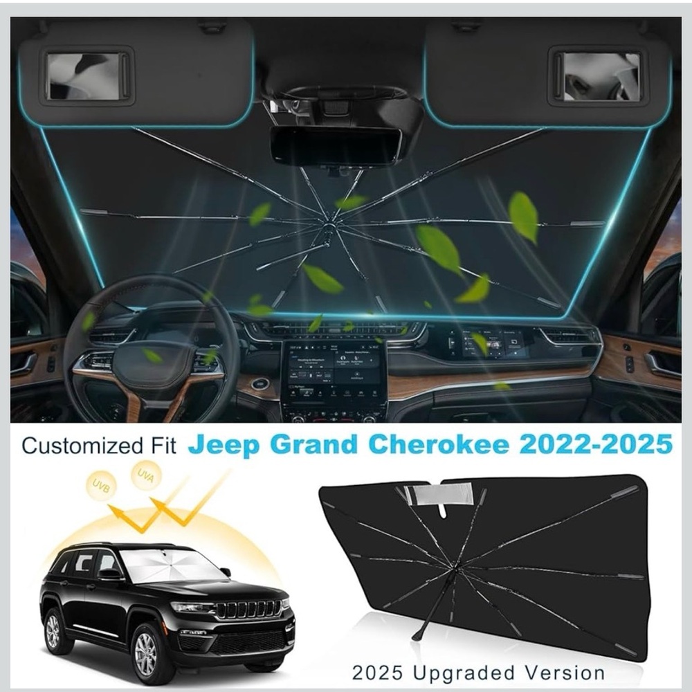 Jeep Grand Cherokee WL/L 2022-2025 Windshield Sun Shade Umbrella - Custom Fit - Picture 2 of 7